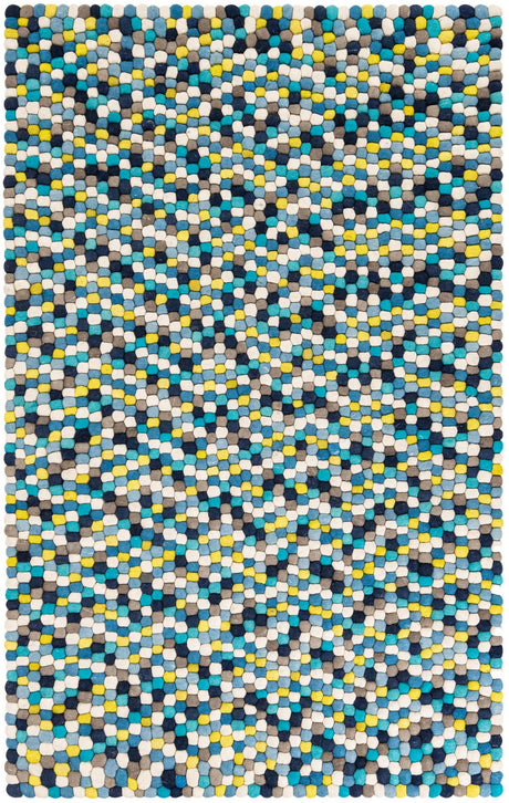 Blue 5' 1 x 8' Felt Ball Rectangle Area Rug Stunning All Natural 100% Wool Luxury Hand Woven Carpet for Modern Home Interiors Soft Touch Marshmallow Rug for Sale at Rug Engine