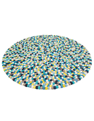 Blue 6' 1 x 6' 1 Felt Ball Round Area Rug Stunning All Natural 100% Wool Luxury Hand Woven Carpet for Modern Home Interiors Soft Touch Marshmallow Rug for Sale at Rug Engine