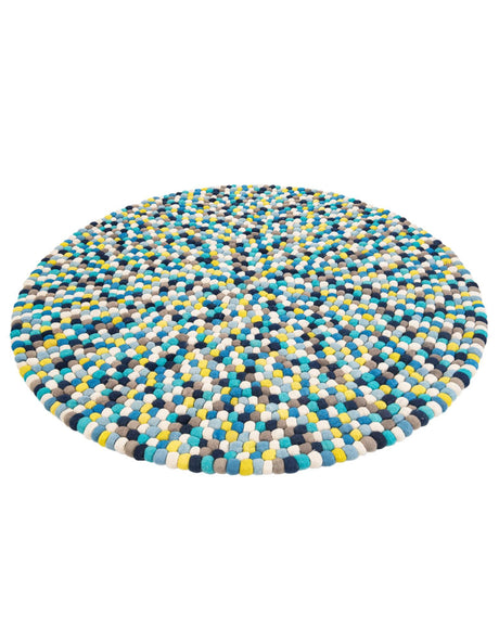Blue 6' 1 x 6' 1 Felt Ball Round Area Rug Stunning All Natural 100% Wool Luxury Hand Woven Carpet for Modern Home Interiors Soft Touch Marshmallow Rug for Sale at Rug Engine