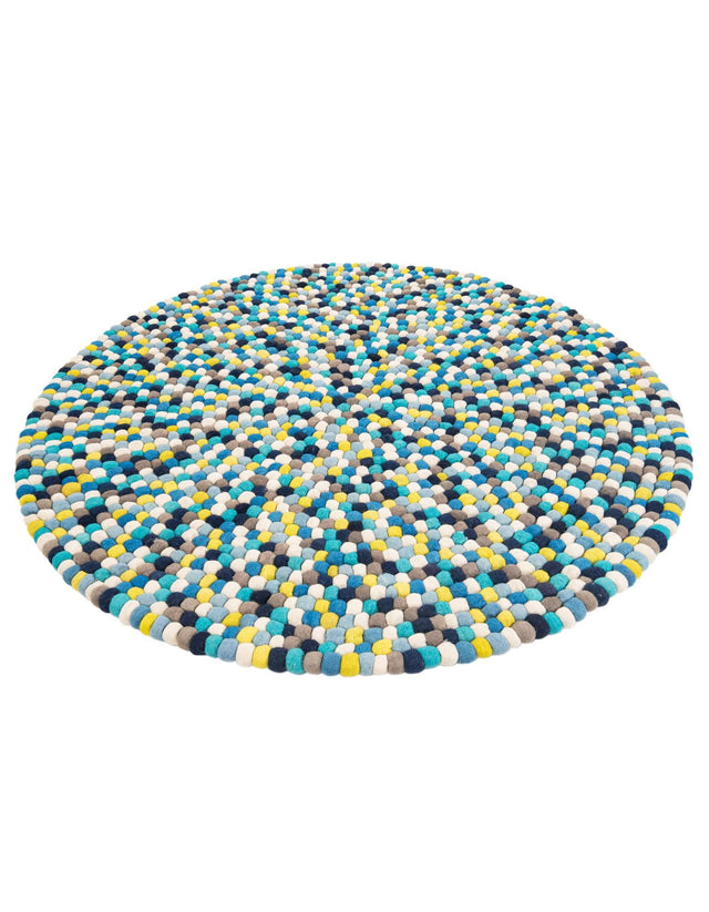 Blue 6' 1 x 6' 1 Felt Ball Round Area Rug Stunning All Natural 100% Wool Luxury Hand Woven Carpet for Modern Home Interiors Soft Touch Marshmallow Rug for Sale at Rug Engine