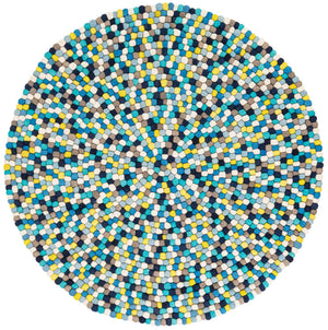 Blue 6' 1 x 6' 1 Felt Ball Round Area Rug Stunning All Natural 100% Wool Luxury Hand Woven Carpet for Modern Home Interiors Soft Touch Marshmallow Rug for Sale at Rug Engine