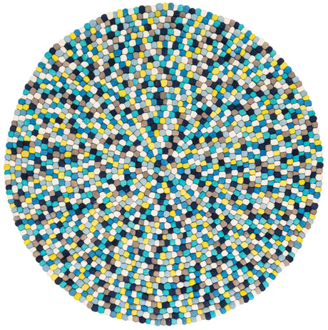 Blue 6' 1 x 6' 1 Felt Ball Round Area Rug Stunning All Natural 100% Wool Luxury Hand Woven Carpet for Modern Home Interiors Soft Touch Marshmallow Rug for Sale at Rug Engine
