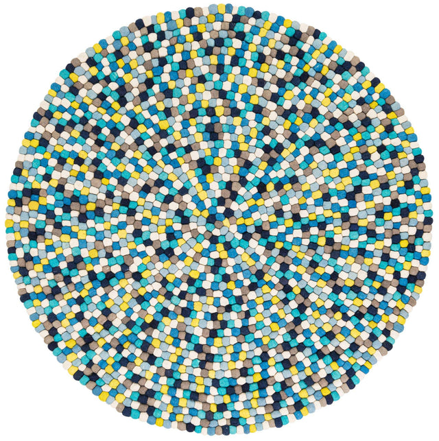 Blue 6' 1 x 6' 1 Felt Ball Round Area Rug Stunning All Natural 100% Wool Luxury Hand Woven Carpet for Modern Home Interiors Soft Touch Marshmallow Rug for Sale at Rug Engine