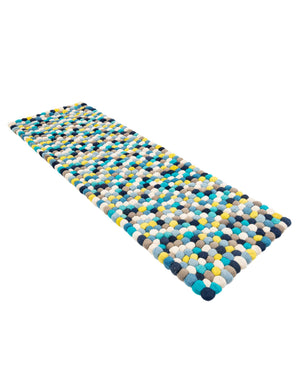 Blue 2' x 6' 1 Felt Ball Runner Area Rug Stunning All Natural 100% Wool Luxury Hand Woven Carpet for Modern Home Interiors Soft Touch Marshmallow Rug for Sale at Rug Engine