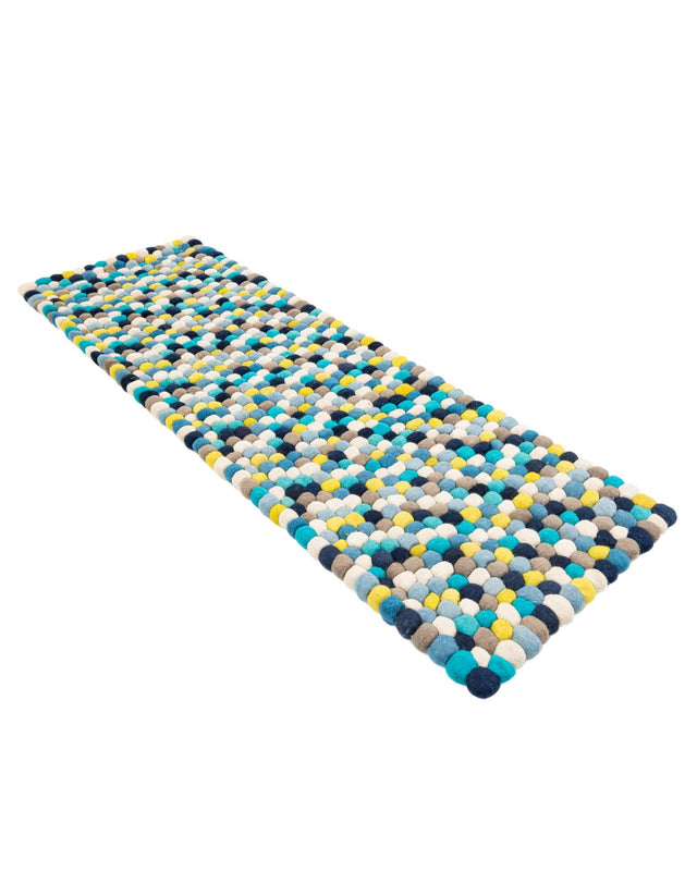 Blue 2' x 6' 1 Felt Ball Runner Area Rug Stunning All Natural 100% Wool Luxury Hand Woven Carpet for Modern Home Interiors Soft Touch Marshmallow Rug for Sale at Rug Engine