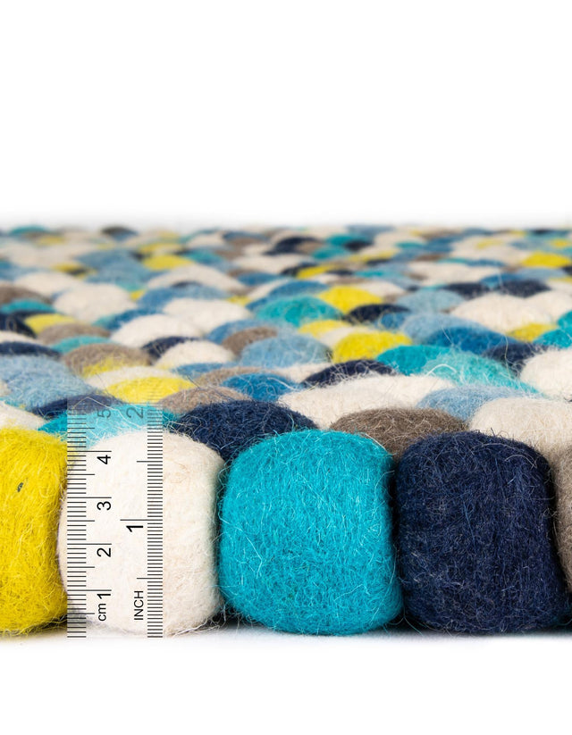 Blue 2' x 6' 1 Felt Ball Runner Area Rug Stunning All Natural 100% Wool Luxury Hand Woven Carpet for Modern Home Interiors Soft Touch Marshmallow Rug for Sale at Rug Engine