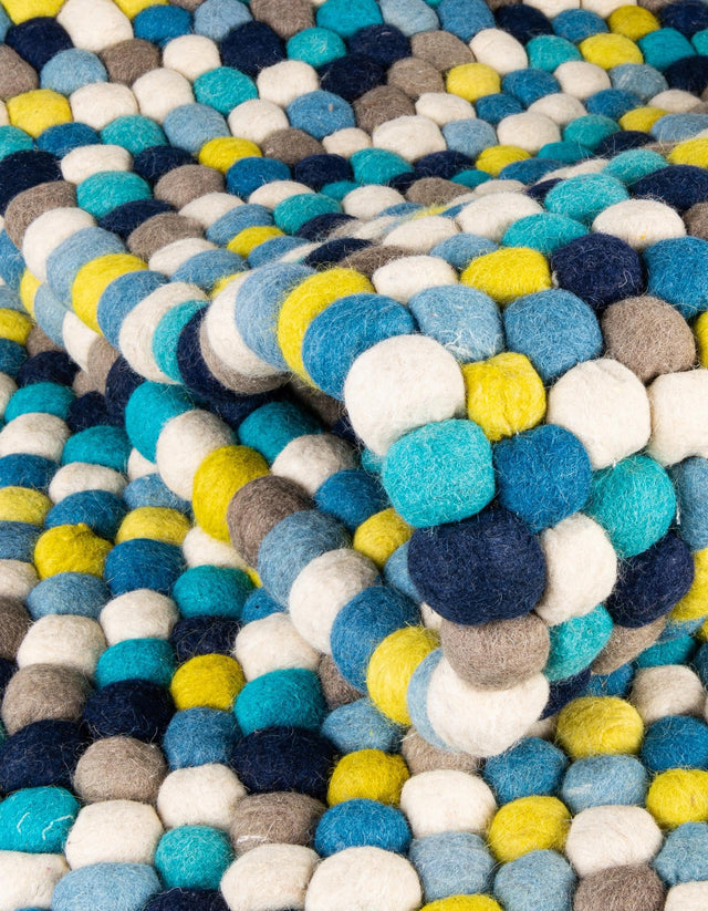 Blue 2' x 6' 1 Felt Ball Runner Area Rug Stunning All Natural 100% Wool Luxury Hand Woven Carpet for Modern Home Interiors Soft Touch Marshmallow Rug for Sale at Rug Engine