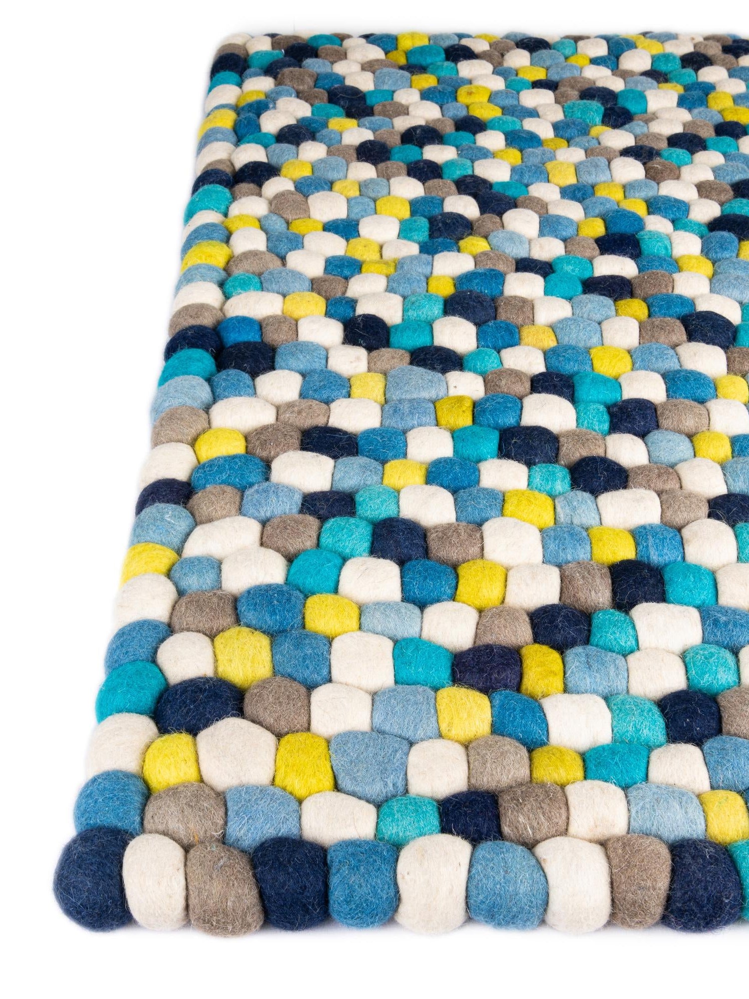 Blue 2' x 5' 1 Felt Ball Runner Area Rug Stunning All Natural 100% Wool Luxury Hand Woven Carpet for Modern Home Interiors Soft Touch Marshmallow Rug for Sale at Rug Engine