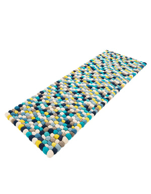 Blue 2' x 6' 1 Felt Ball Runner Area Rug Stunning All Natural 100% Wool Luxury Hand Woven Carpet for Modern Home Interiors Soft Touch Marshmallow Rug for Sale at Rug Engine
