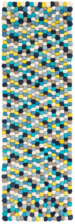 Blue 2' x 6' 1 Felt Ball Runner Area Rug Stunning All Natural 100% Wool Luxury Hand Woven Carpet for Modern Home Interiors Soft Touch Marshmallow Rug for Sale at Rug Engine