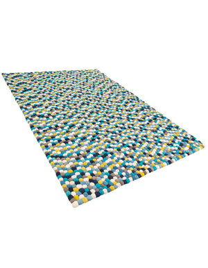 Blue 6' 1 x 9' Felt Ball Rectangle Area Rug Stunning All Natural 100% Wool Luxury Hand Woven Carpet for Modern Home Interiors Soft Touch Marshmallow Rug for Sale at Rug Engine