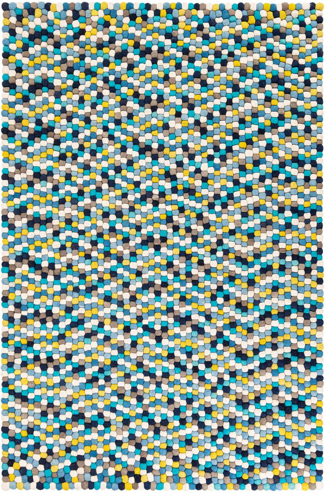 Blue 6' 1 x 9' Felt Ball Rectangle Area Rug Stunning All Natural 100% Wool Luxury Hand Woven Carpet for Modern Home Interiors Soft Touch Marshmallow Rug for Sale at Rug Engine