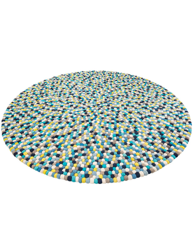 Blue 7' 10 x 7' 10 Felt Ball Round Area Rug Stunning All Natural 100% Wool Luxury Hand Woven Carpet for Modern Home Interiors Soft Touch Marshmallow Rug for Sale at Rug Engine