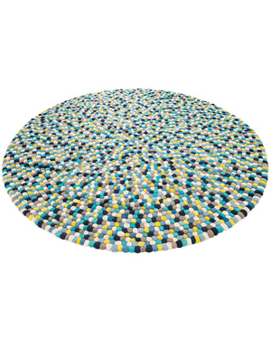 Blue 7' 10 x 7' 10 Felt Ball Round Area Rug Stunning All Natural 100% Wool Luxury Hand Woven Carpet for Modern Home Interiors Soft Touch Marshmallow Rug for Sale at Rug Engine