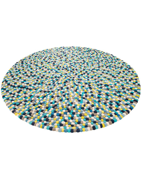 Blue 7' 10 x 7' 10 Felt Ball Round Area Rug Stunning All Natural 100% Wool Luxury Hand Woven Carpet for Modern Home Interiors Soft Touch Marshmallow Rug for Sale at Rug Engine