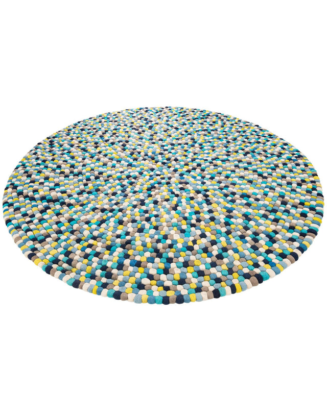 Blue 7' 10 x 7' 10 Felt Ball Round Area Rug Stunning All Natural 100% Wool Luxury Hand Woven Carpet for Modern Home Interiors Soft Touch Marshmallow Rug for Sale at Rug Engine