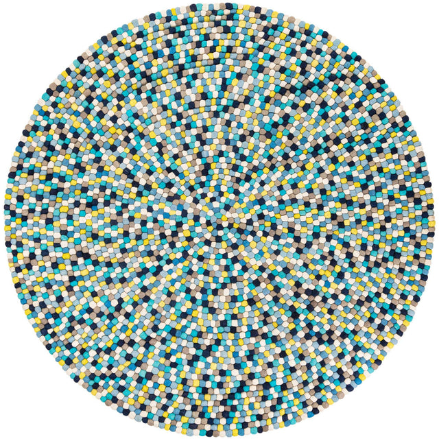 Blue 7' 10 x 7' 10 Felt Ball Round Area Rug Stunning All Natural 100% Wool Luxury Hand Woven Carpet for Modern Home Interiors Soft Touch Marshmallow Rug for Sale at Rug Engine