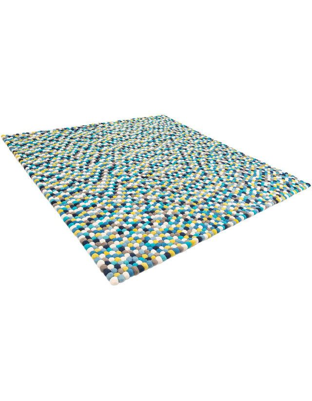 Blue 7' 10 x 7' 10 Felt Ball Square Area Rug Stunning All Natural 100% Wool Luxury Hand Woven Carpet for Modern Home Interiors Soft Touch Marshmallow Rug for Sale at Rug Engine