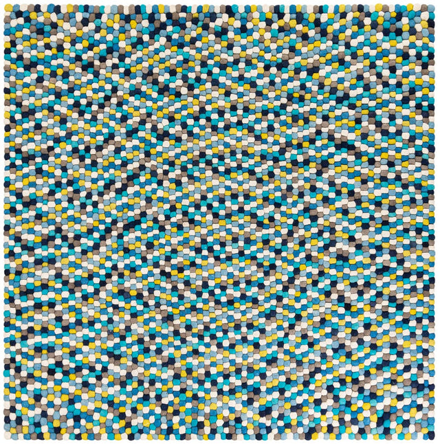 Blue 7' 10 x 7' 10 Felt Ball Square Area Rug Stunning All Natural 100% Wool Luxury Hand Woven Carpet for Modern Home Interiors Soft Touch Marshmallow Rug for Sale at Rug Engine