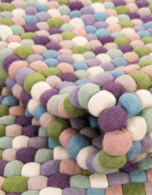 Pink and Purple 3' 1 x 3' 1 Felt Ball Round Area Rug Stunning All Natural 100% Wool Luxury Hand Woven Carpet for Modern Home Interiors Soft Touch Marshmallow Rug for Sale at Rug Engine