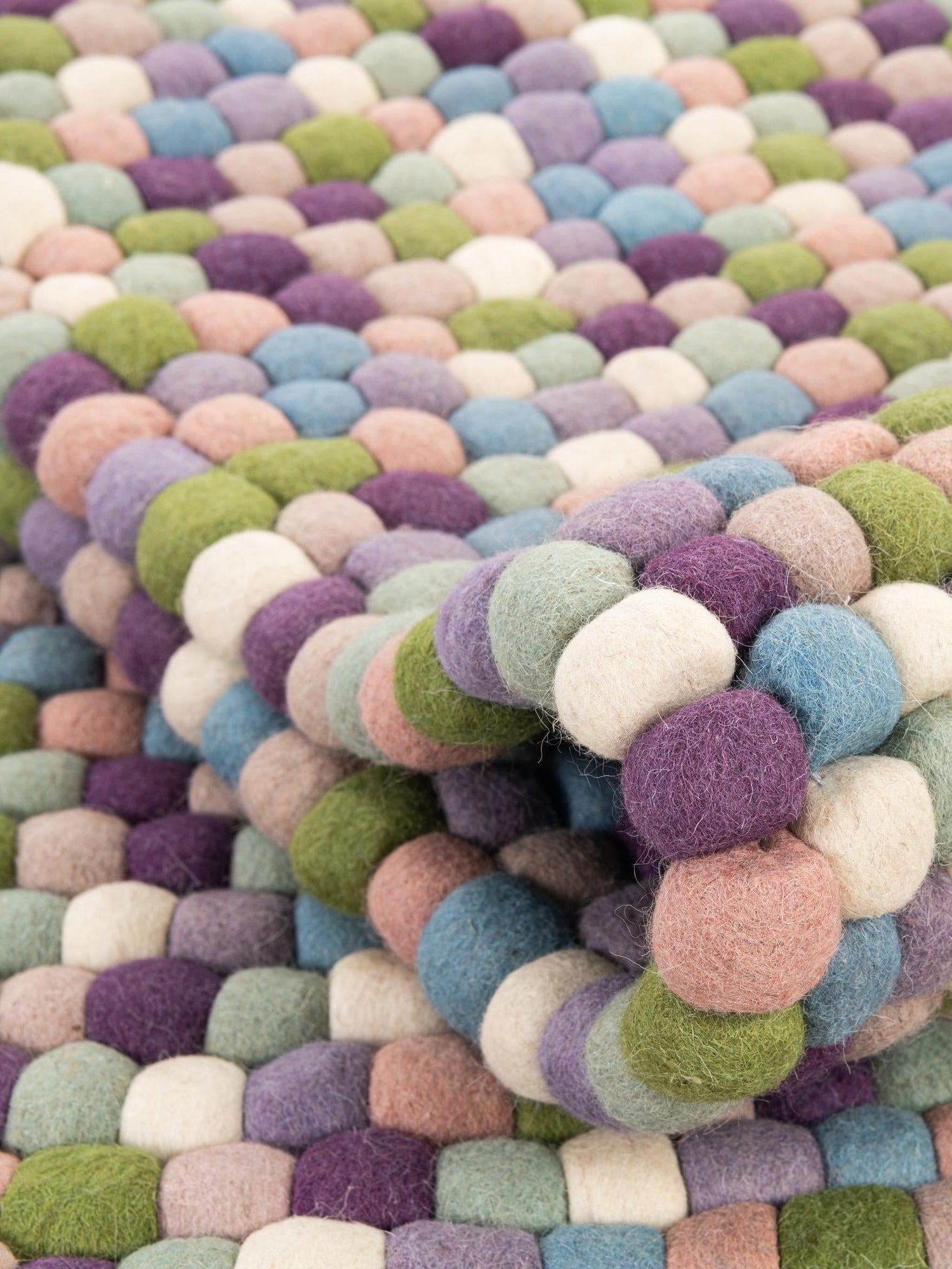 Pink and Purple 7' 10 x 7' 10 Felt Ball Round Area Rug Stunning All Natural 100% Wool Luxury Hand Woven Carpet for Modern Home Interiors Soft Touch Marshmallow Rug for Sale at Rug Engine