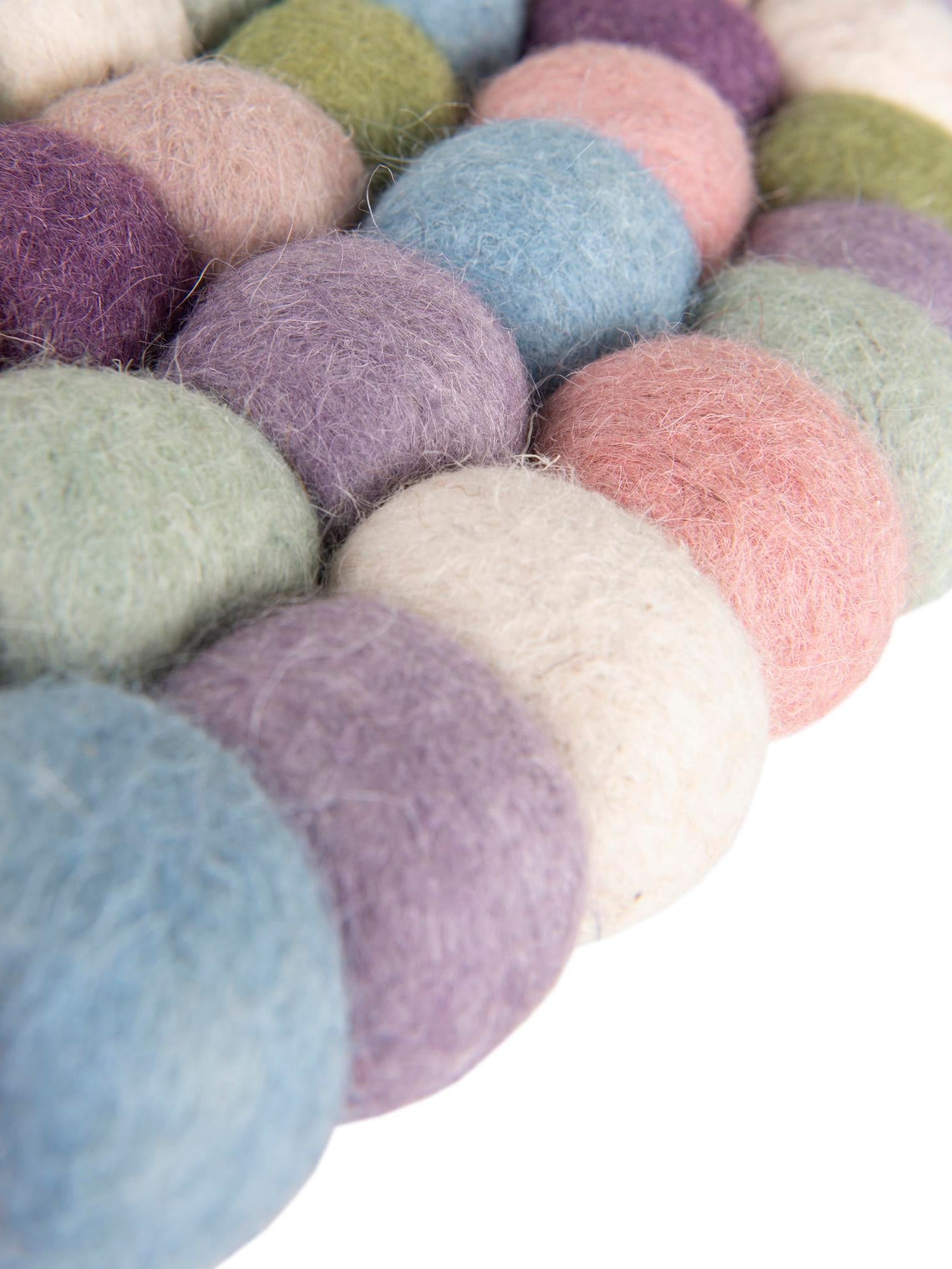 Pink and Purple 4' 1 x 4' 1 Felt Ball Round Area Rug Stunning All Natural 100% Wool Luxury Hand Woven Carpet for Modern Home Interiors Soft Touch Marshmallow Rug for Sale at Rug Engine