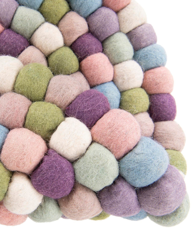 Pink and Purple 5' 1 x 5' 1 Felt Ball Round Area Rug Stunning All Natural 100% Wool Luxury Hand Woven Carpet for Modern Home Interiors Soft Touch Marshmallow Rug for Sale at Rug Engine