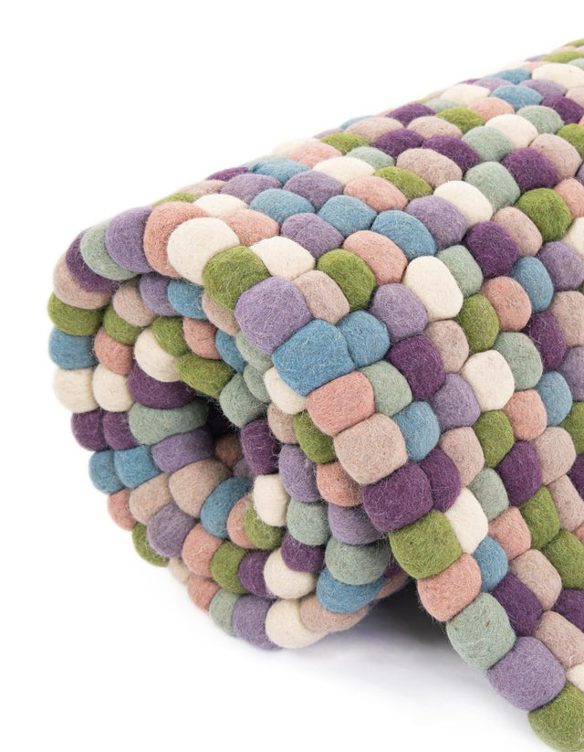 Pink and Purple 6' 1 x 6' 1 Felt Ball Round Area Rug Stunning All Natural 100% Wool Luxury Hand Woven Carpet for Modern Home Interiors Soft Touch Marshmallow Rug for Sale at Rug Engine