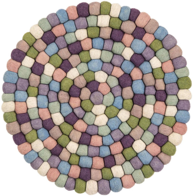 Pink and Purple 2' x 2' Felt Ball Round Area Rug Stunning All Natural 100% Wool Luxury Hand Woven Carpet for Modern Home Interiors Soft Touch Marshmallow Rug for Sale at Rug Engine