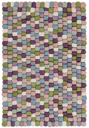 Pink and Purple 2' x 3' 1 Felt Ball Rectangle Area Rug Stunning All Natural 100% Wool Luxury Hand Woven Carpet for Modern Home Interiors Soft Touch Marshmallow Rug for Sale at Rug Engine