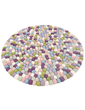 Pink and Purple 3' 1 x 3' 1 Felt Ball Round Area Rug Stunning All Natural 100% Wool Luxury Hand Woven Carpet for Modern Home Interiors Soft Touch Marshmallow Rug for Sale at Rug Engine