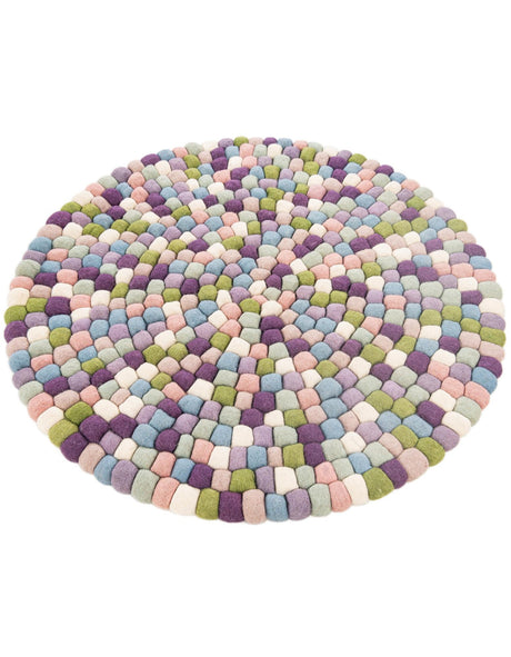 Pink and Purple 3' 1 x 3' 1 Felt Ball Round Area Rug Stunning All Natural 100% Wool Luxury Hand Woven Carpet for Modern Home Interiors Soft Touch Marshmallow Rug for Sale at Rug Engine