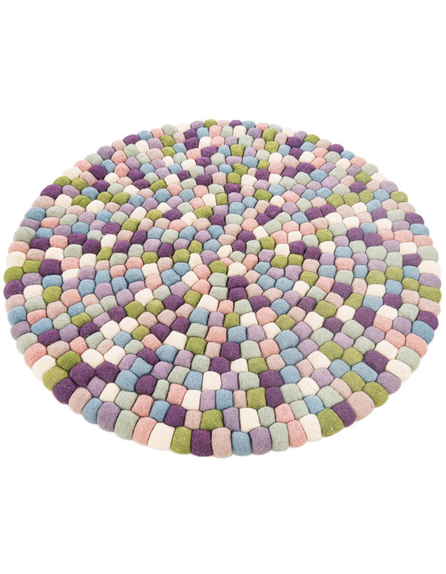 Pink and Purple 3' 1 x 3' 1 Felt Ball Round Area Rug Stunning All Natural 100% Wool Luxury Hand Woven Carpet for Modern Home Interiors Soft Touch Marshmallow Rug for Sale at Rug Engine