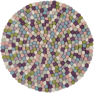 Pink and Purple 3' 1 x 3' 1 Felt Ball Round Area Rug Stunning All Natural 100% Wool Luxury Hand Woven Carpet for Modern Home Interiors Soft Touch Marshmallow Rug for Sale at Rug Engine