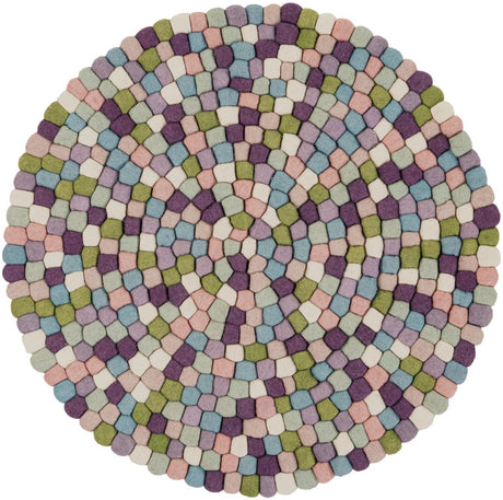 Pink and Purple 3' 1 x 3' 1 Felt Ball Round Area Rug Stunning All Natural 100% Wool Luxury Hand Woven Carpet for Modern Home Interiors Soft Touch Marshmallow Rug for Sale at Rug Engine