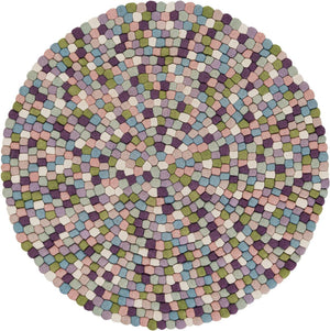 Pink and Purple 4' 1 x 4' 1 Felt Ball Round Area Rug Stunning All Natural 100% Wool Luxury Hand Woven Carpet for Modern Home Interiors Soft Touch Marshmallow Rug for Sale at Rug Engine