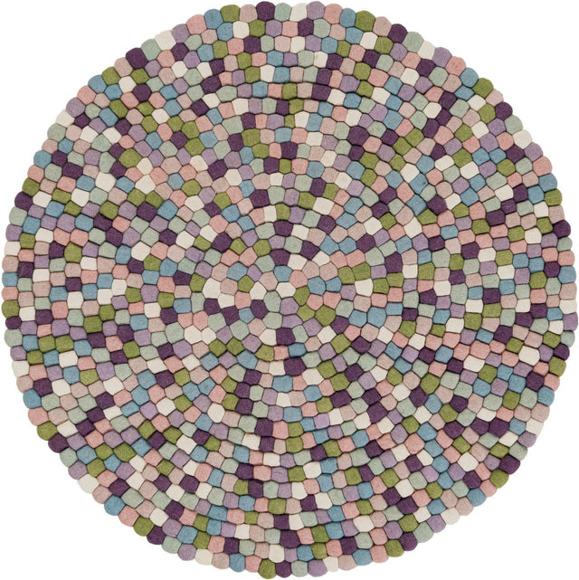 Pink and Purple 4' 1 x 4' 1 Felt Ball Round Area Rug Stunning All Natural 100% Wool Luxury Hand Woven Carpet for Modern Home Interiors Soft Touch Marshmallow Rug for Sale at Rug Engine
