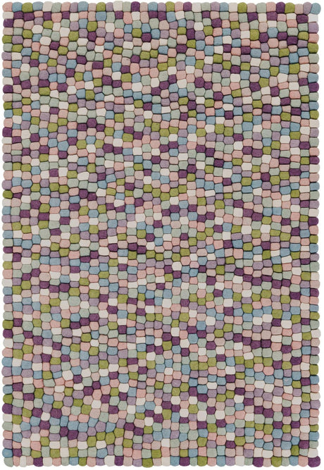 Pink and Purple 4' 1 x 6' 1 Felt Ball Rectangle Area Rug Stunning All Natural 100% Wool Luxury Hand Woven Carpet for Modern Home Interiors Soft Touch Marshmallow Rug for Sale at Rug Engine