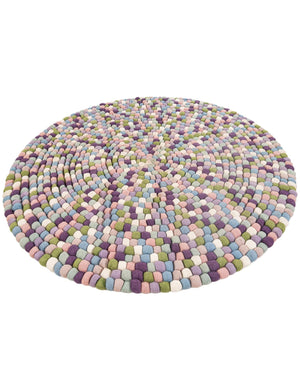 Pink and Purple 5' 1 x 5' 1 Felt Ball Round Area Rug Stunning All Natural 100% Wool Luxury Hand Woven Carpet for Modern Home Interiors Soft Touch Marshmallow Rug for Sale at Rug Engine