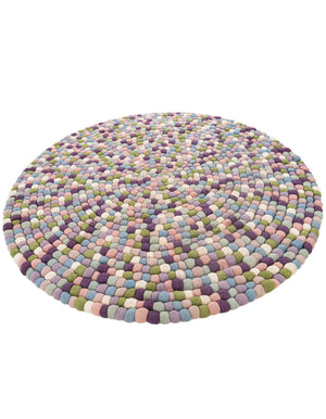 Pink and Purple 5' 1 x 5' 1 Felt Ball Round Area Rug Stunning All Natural 100% Wool Luxury Hand Woven Carpet for Modern Home Interiors Soft Touch Marshmallow Rug for Sale at Rug Engine