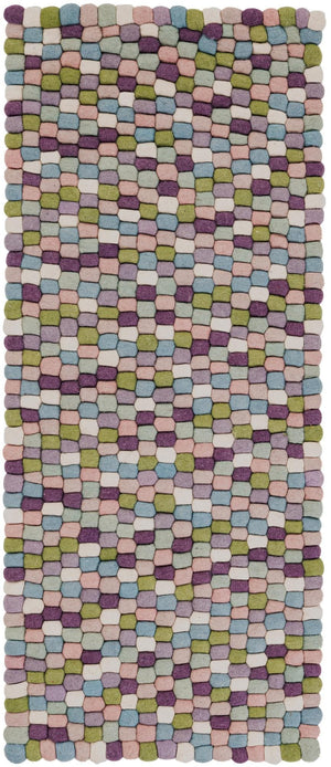 Pink and Purple 2' x 5' 1 Felt Ball Runner Area Rug Stunning All Natural 100% Wool Luxury Hand Woven Carpet for Modern Home Interiors Soft Touch Marshmallow Rug for Sale at Rug Engine