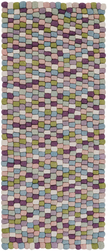 Pink and Purple 2' x 5' 1 Felt Ball Runner Area Rug Stunning All Natural 100% Wool Luxury Hand Woven Carpet for Modern Home Interiors Soft Touch Marshmallow Rug for Sale at Rug Engine