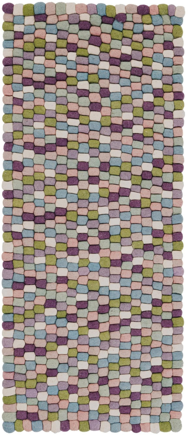 Pink and Purple 2' x 5' 1 Felt Ball Runner Area Rug Stunning All Natural 100% Wool Luxury Hand Woven Carpet for Modern Home Interiors Soft Touch Marshmallow Rug for Sale at Rug Engine