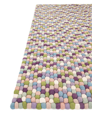 Pink and Purple 4' 1 x 6' 1 Felt Ball Rectangle Area Rug Stunning All Natural 100% Wool Luxury Hand Woven Carpet for Modern Home Interiors Soft Touch Marshmallow Rug for Sale at Rug Engine