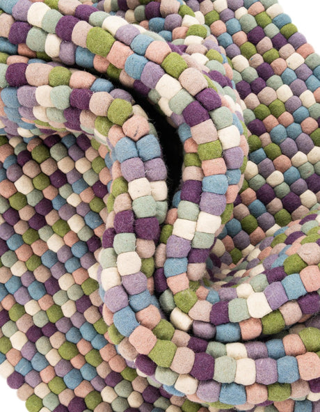 Pink and Purple 4' 1 x 6' 1 Felt Ball Rectangle Area Rug Stunning All Natural 100% Wool Luxury Hand Woven Carpet for Modern Home Interiors Soft Touch Marshmallow Rug for Sale at Rug Engine