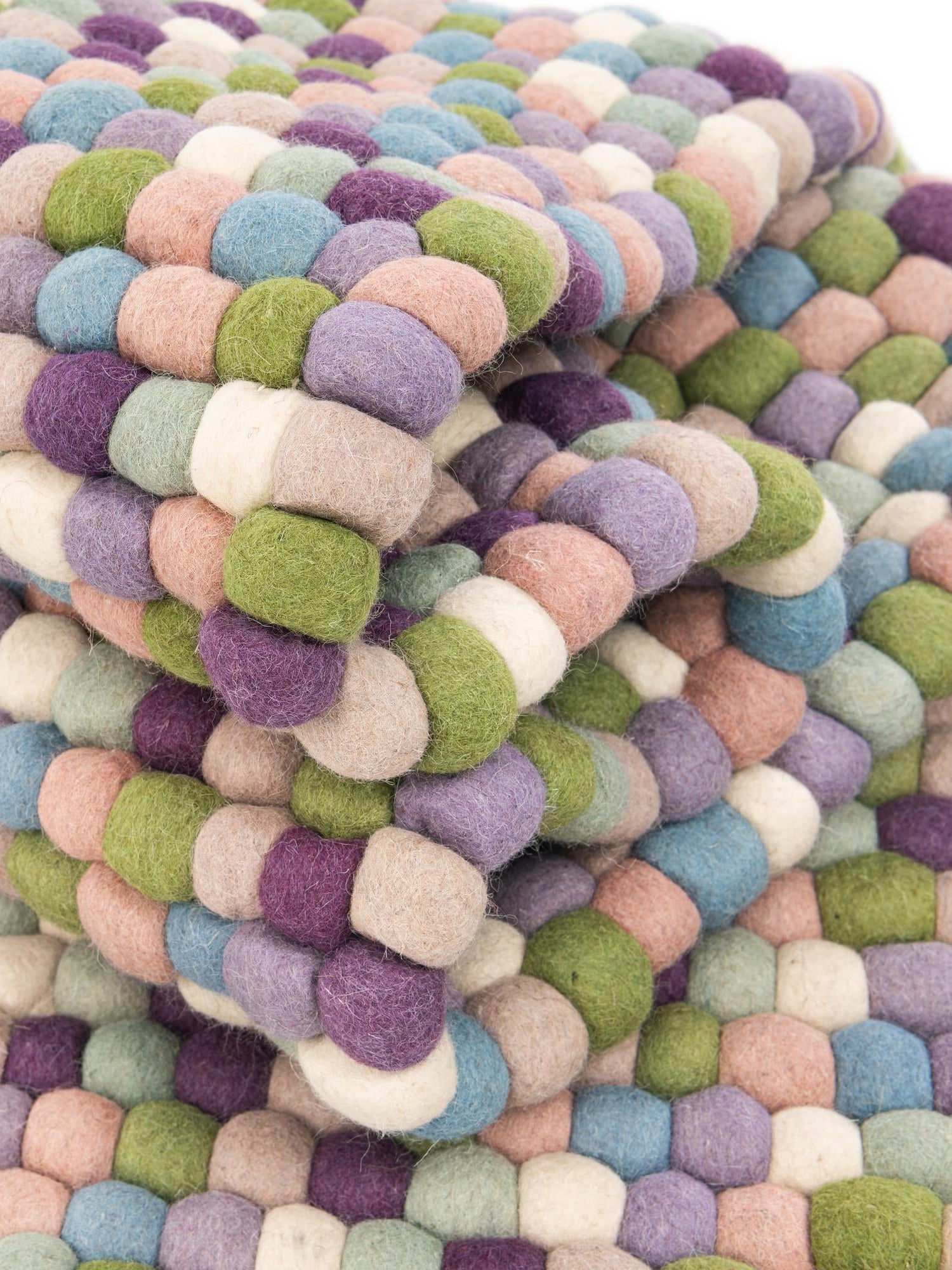 Pink and Purple 6' 1 x 9' Felt Ball Rectangle Area Rug Stunning All Natural 100% Wool Luxury Hand Woven Carpet for Modern Home Interiors Soft Touch Marshmallow Rug for Sale at Rug Engine