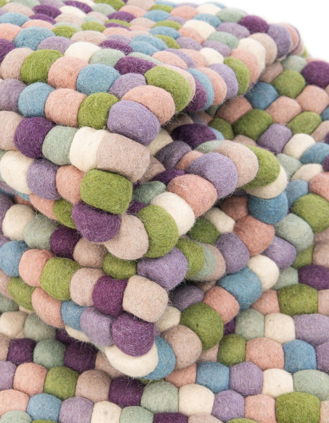 Pink and Purple 7' 10 x 10' Felt Ball Rectangle Area Rug Stunning All Natural 100% Wool Luxury Hand Woven Carpet for Modern Home Interiors Soft Touch Marshmallow Rug for Sale at Rug Engine