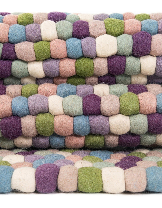 Pink and Purple 5' 1 x 8' Felt Ball Rectangle Area Rug Stunning All Natural 100% Wool Luxury Hand Woven Carpet for Modern Home Interiors Soft Touch Marshmallow Rug for Sale at Rug Engine