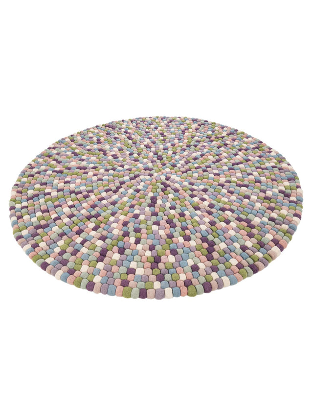 Pink and Purple 6' 1 x 6' 1 Felt Ball Round Area Rug Stunning All Natural 100% Wool Luxury Hand Woven Carpet for Modern Home Interiors Soft Touch Marshmallow Rug for Sale at Rug Engine