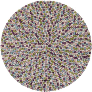 Pink and Purple 6' 1 x 6' 1 Felt Ball Round Area Rug Stunning All Natural 100% Wool Luxury Hand Woven Carpet for Modern Home Interiors Soft Touch Marshmallow Rug for Sale at Rug Engine